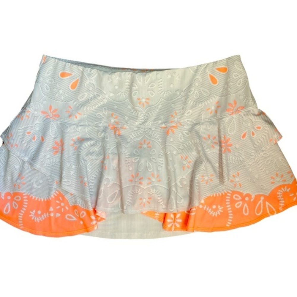 Lucky in Love Tiered Skort - L white , gray melon , polyester spandex